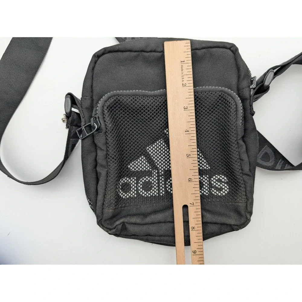 Adidas Black Canvas Festival Crossbody Bag Mesh Pocket Branded Strap